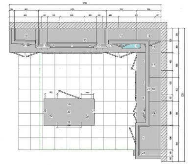 Кухня 12 метров, эскизы и план-схемы мебели